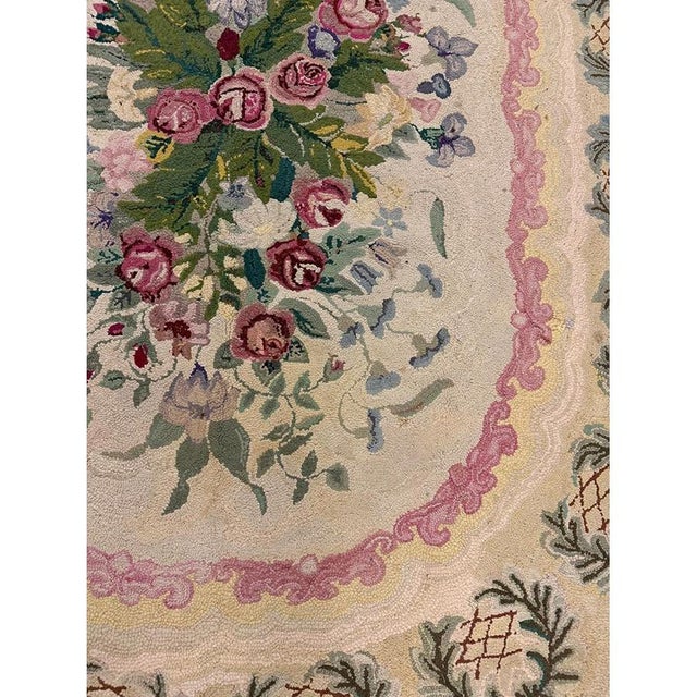 Textile 1880s Traditional Beige Antique Roses Folk Art American Hooked Knotted Wool Rug For Sale - Image 7 of 9
