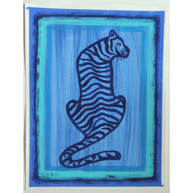 Contemporary Leopard Minimalist Abstract Contemporary Blue Original Painting Cleo Plowden For Sale - Image 3 of 3