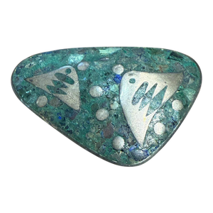 1960s Taxco Mexico Abstract Fish Malachite Sterling Silver Pin