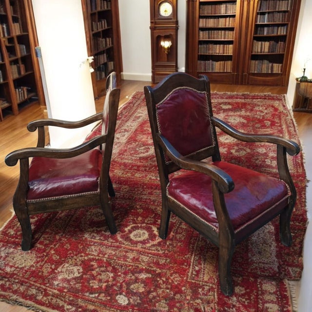1940s Elevate Your Home With This Stunning Pair of Antique Victorian-Style Parlor Leather Armchairs For Sale - Image 5 of 12