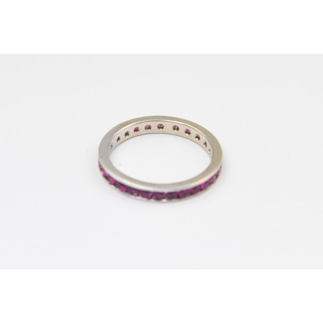 Red Vintage 18k White Gold Channel Set Ruby Eternity Band Ring Size 8 3/4 For Sale - Image 8 of 8
