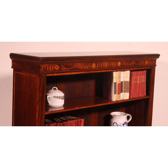 Wood 19th Century Mahogany and Inlays Open Bookcase For Sale - Image 7 of 14