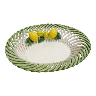 Lanzarin Ceramiche Italian Hand-Painted Ceramic Basket With Lemons For Sale