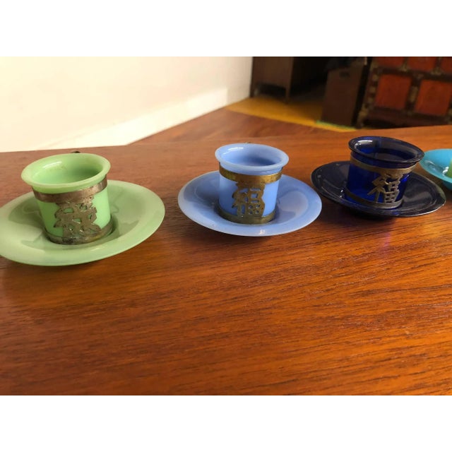 Old Chinese Peking Glass Cup and Saucers - Set of 6 For Sale In Seattle - Image 6 of 12