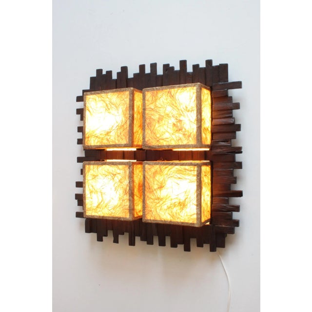 Modern Tropical Wall Lamp in Wood and Fabric, 1970s. For Sale - Image 3 of 9