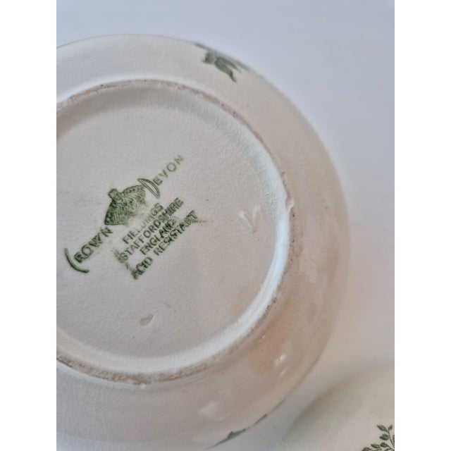 Vintage English Green Transferware Vanity Set by Crown Devon Fieldings, 1940s, Set of 3 For Sale - Image 4 of 15