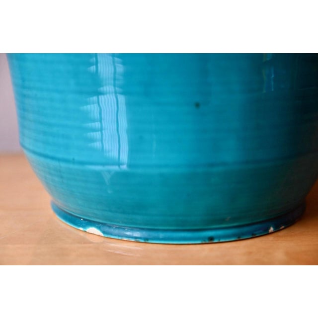 Ceramic Vintage Peacock Blue Ceramic Art Planter from Accolay, 1950s For Sale - Image 7 of 10