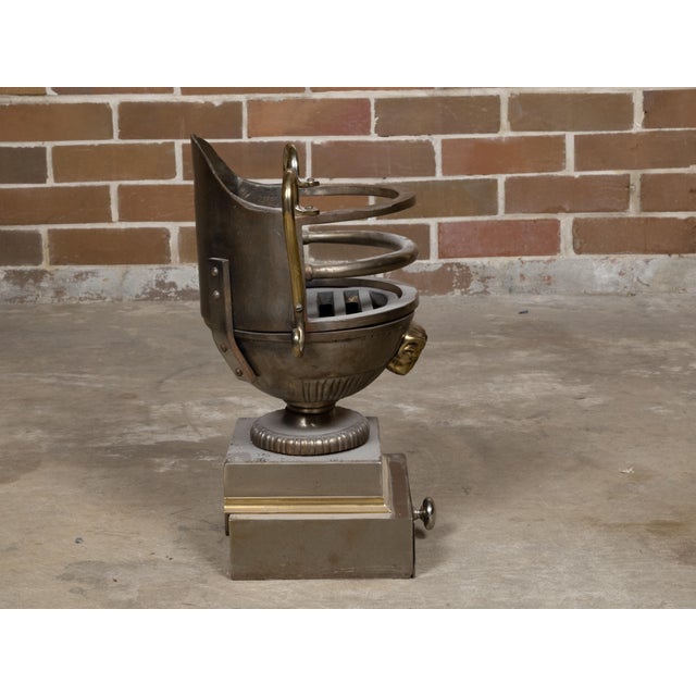 English Regency Style Coal Burner Fireplace Urn Grate with Brass Volutes For Sale In Atlanta - Image 6 of 12