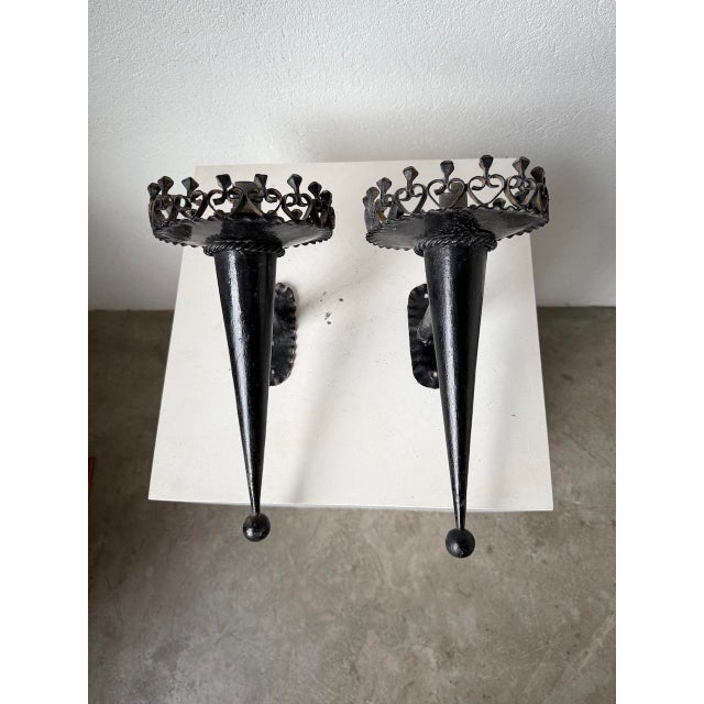 Black Brutalist Black Metal Wall Sconces, 1950s, Set of 2 For Sale - Image 8 of 18