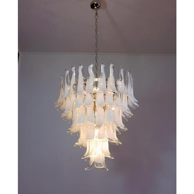 Glass 75 White Petal Chandeliers, Murano, 1990s, Set of 2 For Sale - Image 17 of 18