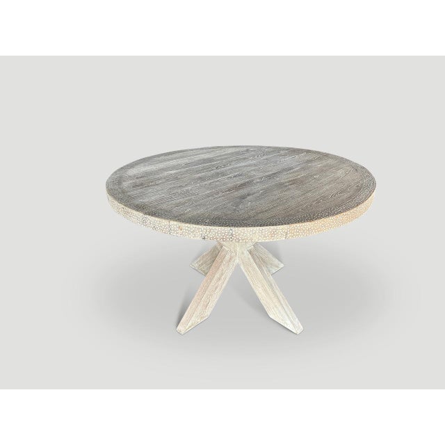 Wood Andrianna Shamaris Round Shell Inlaid Teak Wood Table For Sale - Image 7 of 18