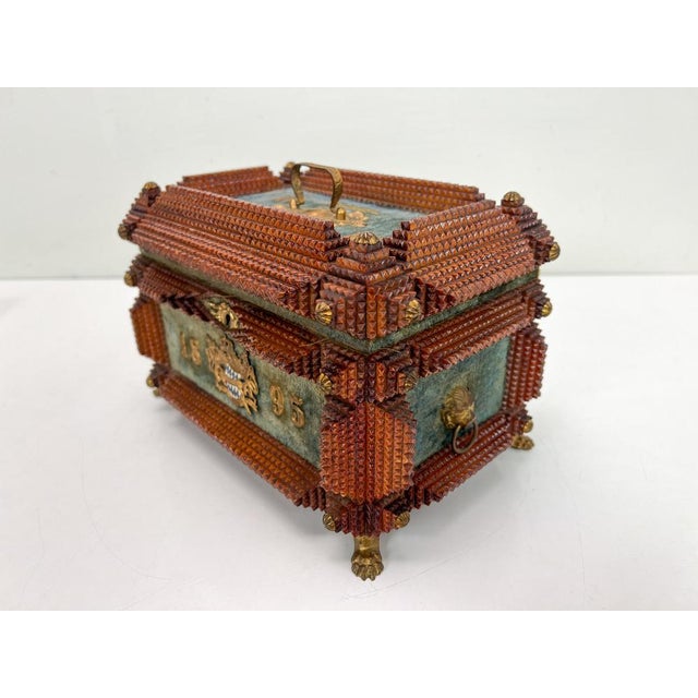 Antique Tramp Art Carved Wood Jewelry Box, Germany, 1895 For Sale - Image 4 of 18