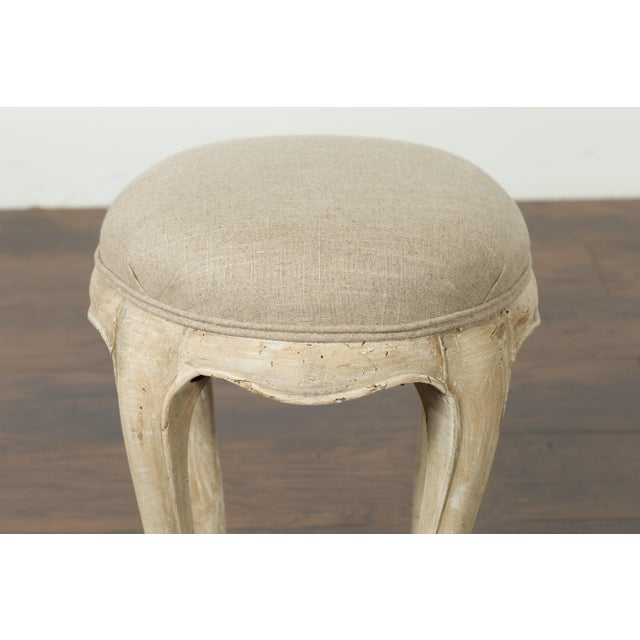 Pair of French Midcentury Walnut Stools with Cabriole Legs and New Upholstery For Sale - Image 11 of 12