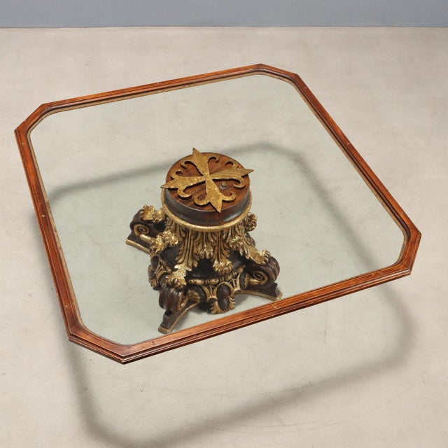 Carved Wooden Center Table with Glass Top For Sale - Image 5 of 10