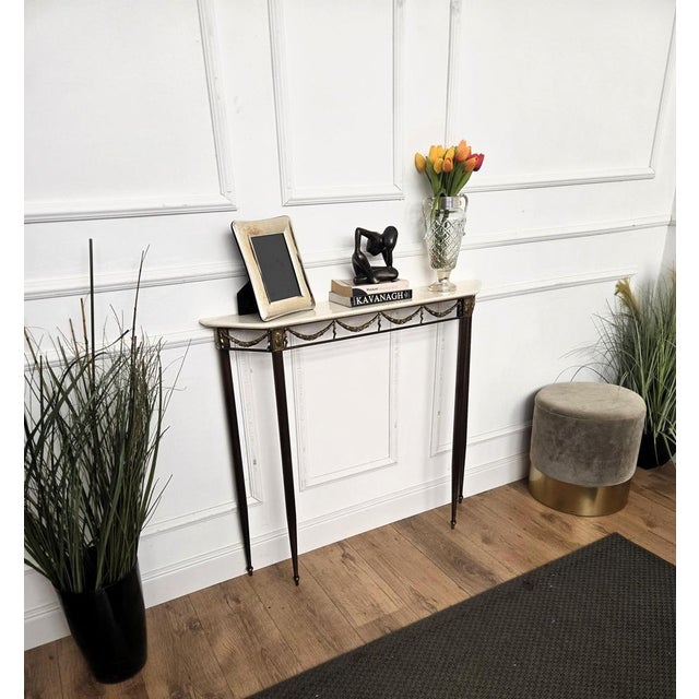 Mid-Century Modern Italian Brass Console Table with White Marble Top, 1950s For Sale - Image 3 of 11