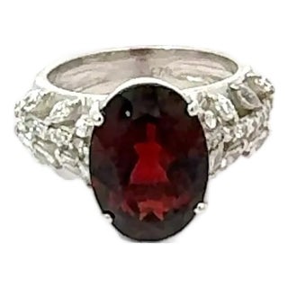 Edwardian Inspired Garnet & Zircon Solitaire Ring in 925 Silver Size - 8.5 For Sale