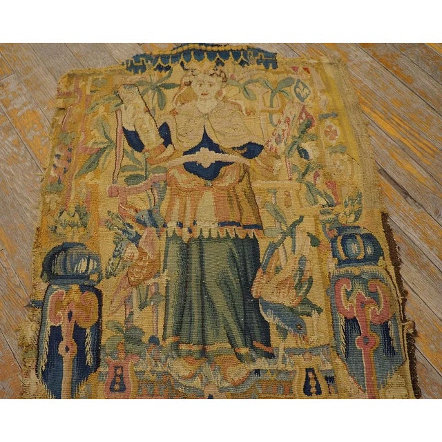 Mid-Century Modern 1650s Camel Belgian Floral Flemish Tapestry Set 2' 6"x 4' 6" Silk Flatweavve Carpet Rug For Sale - Image 3 of 9