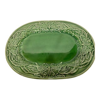 Green Bordallo Pinheiro Platter Papillon Ivy Pattern For Sale
