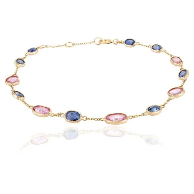 Metal 4.25 Carats Uncut Multi Sapphire Rainbow Bracelet in 18k Gold For Sale - Image 7 of 13