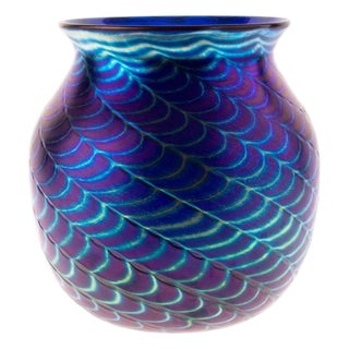 Iridescent Hand Blown Studio Glass Vase by Keith Bowlby in the style of Loetz For Sale