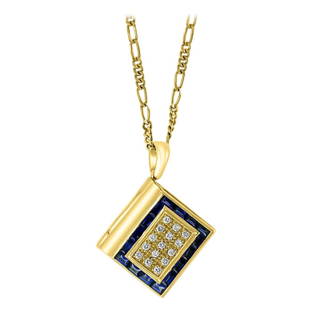 Sapphire & Diamond Photo Frame Book Pendant 8 Mother of Pearl Leaves 18K Gold For Sale