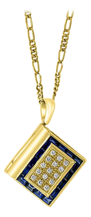 Sapphire & Diamond Photo Frame Book Pendant 8 Mother of Pearl Leaves 18K Gold