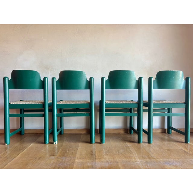Mid-Century Modern 1970s Mid Century Green Padova Chairs With Striated Woven Rush Seats Attributed to Hank Lowenstein For Sale - Image 3 of 15
