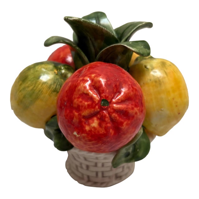 Vintage Italian Pottery Ceramic Fruit Basket Candleholder. For Sale