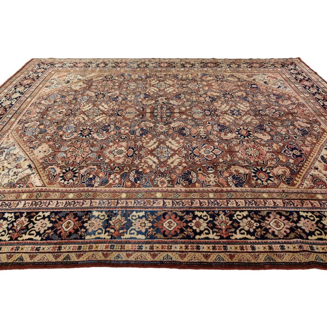 Textile Vintage Persian Mahal Hand-Knotted Wool Area Rug - Floral in Rust For Sale - Image 7 of 10