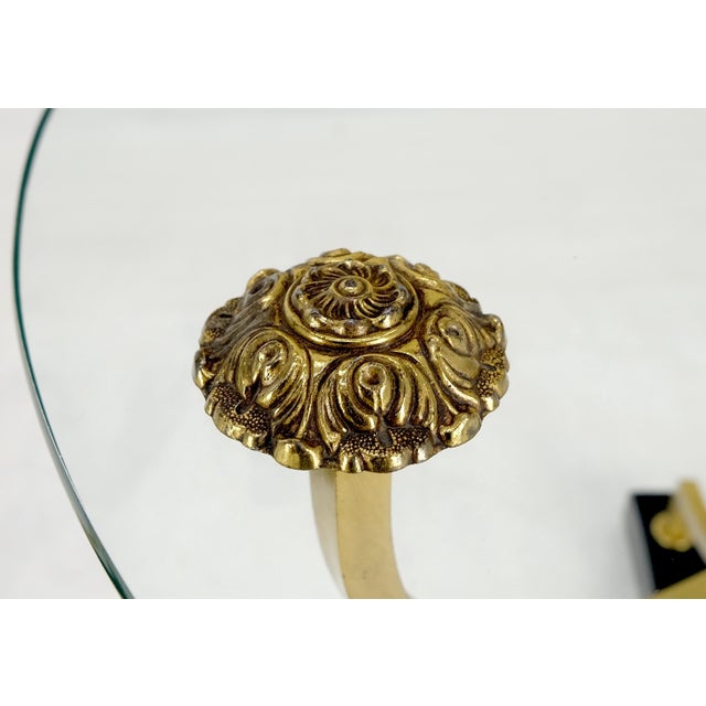 Mid-Century Modern Pair of 22" Round Glass Top Brass Bases End Side Center Tables Stands For Sale - Image 3 of 12