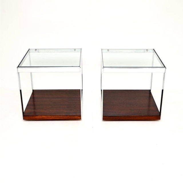 Mid-Century Modern Vintage Glass and Chrome Side Tables attributed to Merrow Associates, 1970, Set of 2 For Sale - Image 3 of 11