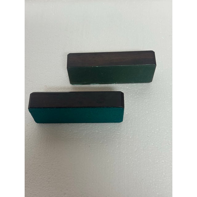 Byzantine Vintage Wood Paperweights (2) With Hieroglyphs Engraved on Brass and Copper Plates For Sale - Image 3 of 12