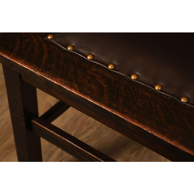 Mission Style Antique Oak Rabbit Ear Side Chair With Leather Seat For Sale - Image 11 of 18
