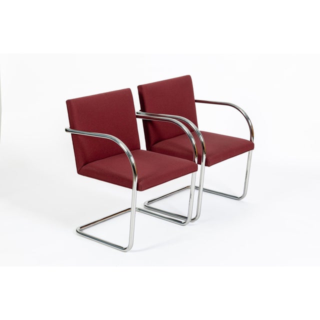Red Pair Mid-Century Red Brno Armchairs by Mies Van Der Rohe for Knoll, 1983 For Sale - Image 8 of 18