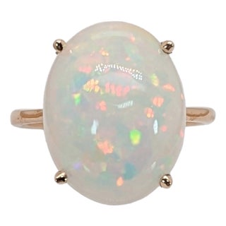 Classic Natural Opal Solitaire Ring: Solid 14k Gold, Oval 14×11mm - Fine Jewelry, Size 6.75 For Sale