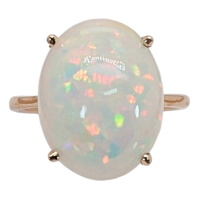 Classic Natural Opal Solitaire Ring: Solid 14k Gold, Oval 14×11mm - Fine Jewelry, Size 6.75 For Sale