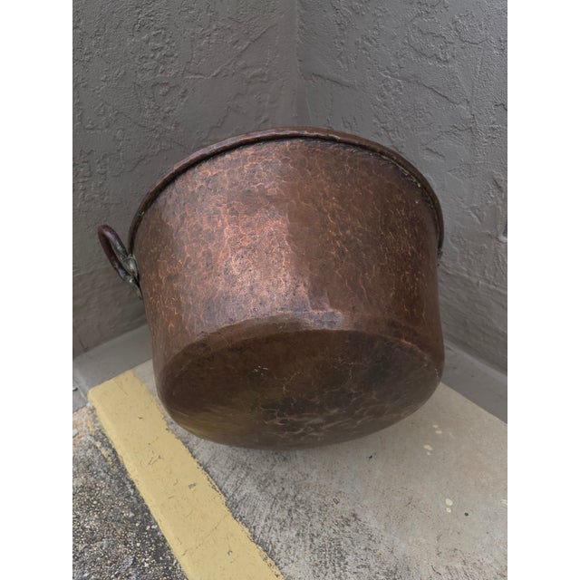 1950s Extra Large Old Copper Cauldron With Handles For Sale - Image 5 of 14