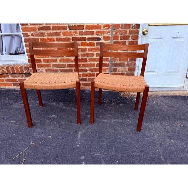Mid-Century Modern Set of 3 Mid Century Danish Niels O. Møller Teak Ropped Seat Dining Chairs . For Sale - Image 3 of 15