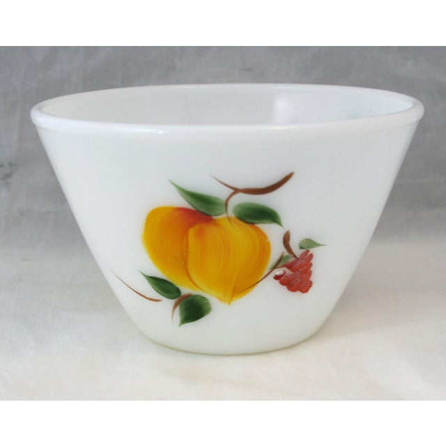 Vintage Traditional Hand Painted Gay Fad Studios Fire King 7.5" Milk Glass Bowl Fruit Pattern For Sale In West Palm - Image 6 of 9