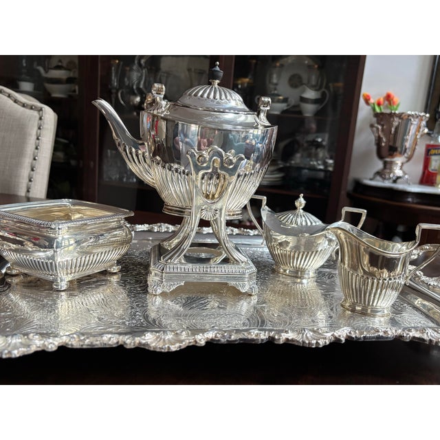 Metal Tiffany Vintage Tilting Teapot Service Art Deco Fluted - Set of 5 For Sale - Image 7 of 12