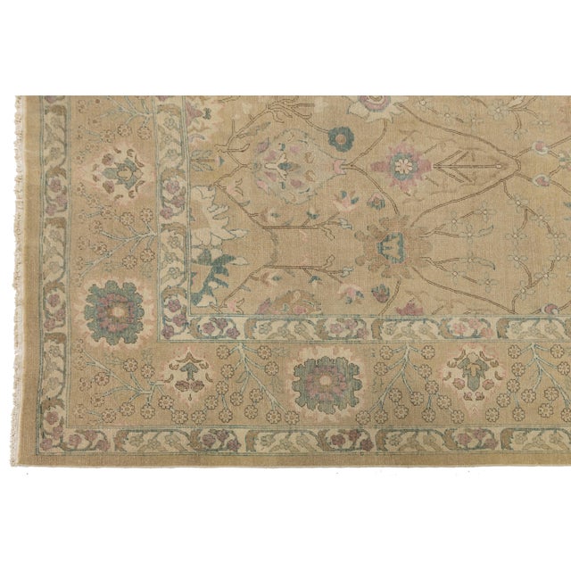 Textile Modern Egyptian Oushak Wool Rug Handmade in Tan With Floral Motifs For Sale - Image 7 of 12