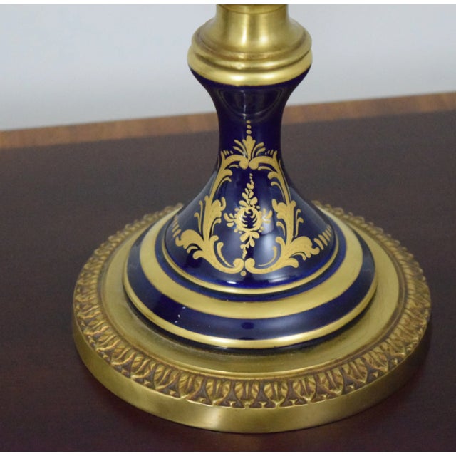 1950s Pair Vintage Sevres Porcelain Bronze Mounted Urns For Sale - Image 5 of 12