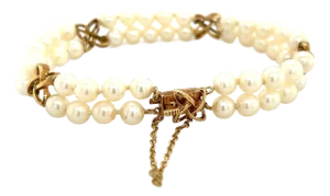 1990s Mikimoto Estate Akoya Pearl Double Strand Bracelet 6.5" 14k Gold 5.5 mm