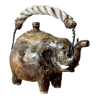 Vintage Boho Original Studio Pottery Elephant Teapot For Sale
