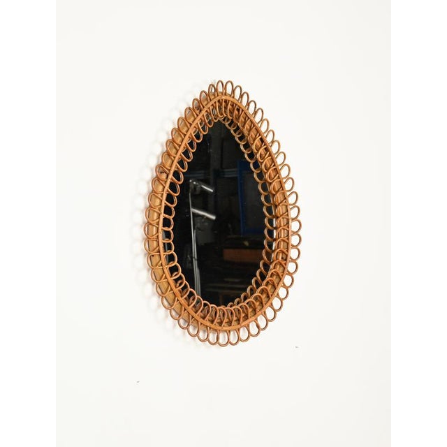 Large Teardrop Mirror in Curved Rattan and Bamboo by Franco Albini, Italy, 1960s For Sale - Image 6 of 14