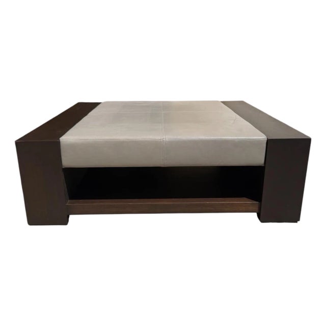 Holly Hunt Large Bahia Leather Coffee Table Ottoman For Sale