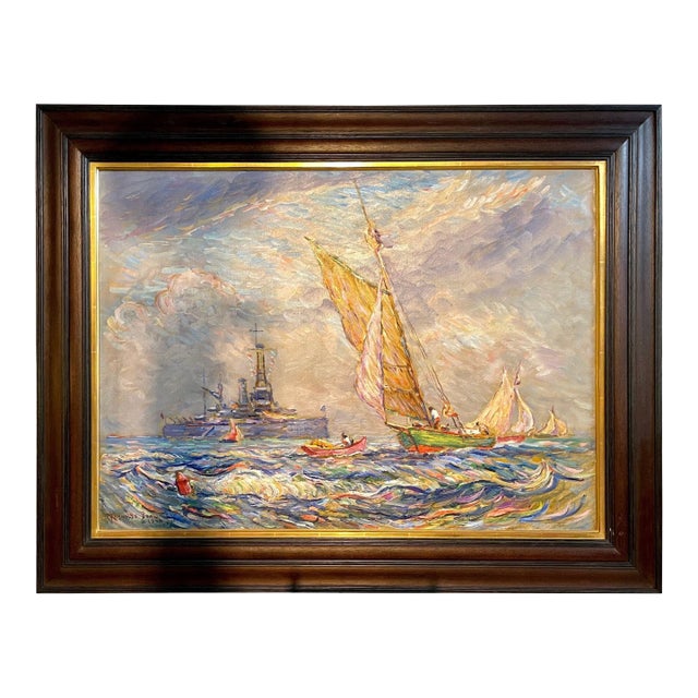 Reynolds Beal, Impressionist Oil Painting, Uss Utah Rockport Mass, American 1928 For Sale