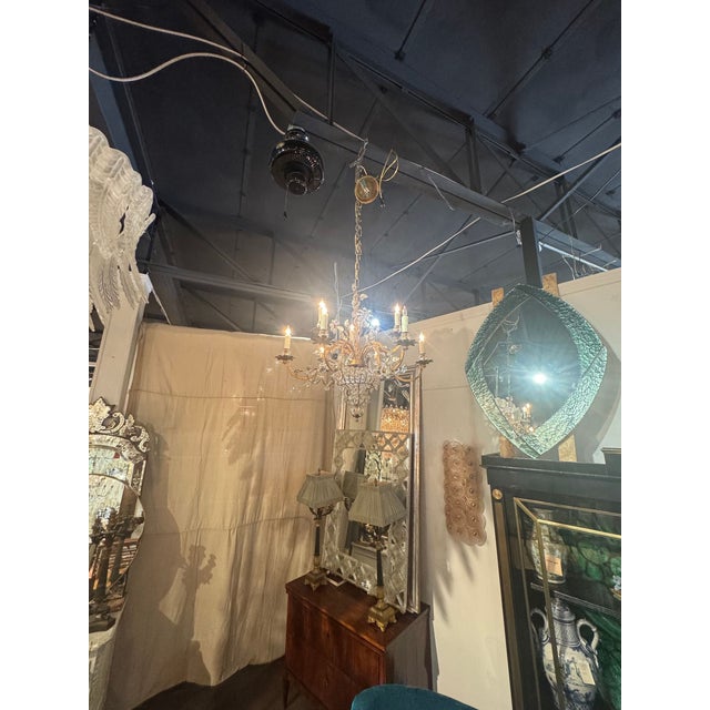 Traditional Vintage French Bagues Crystal Flower Chandelier For Sale - Image 3 of 8