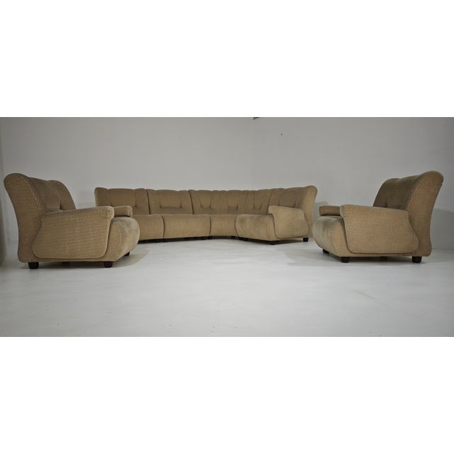 Vintage Beige Velvet Modular Corner Sofa, Italy, 1970s, Set of 6 For Sale - Image 4 of 12