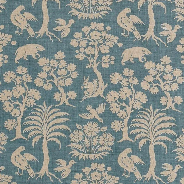 Sample- Schumacher Woodland Silhouette Fabric in Cadet For Sale